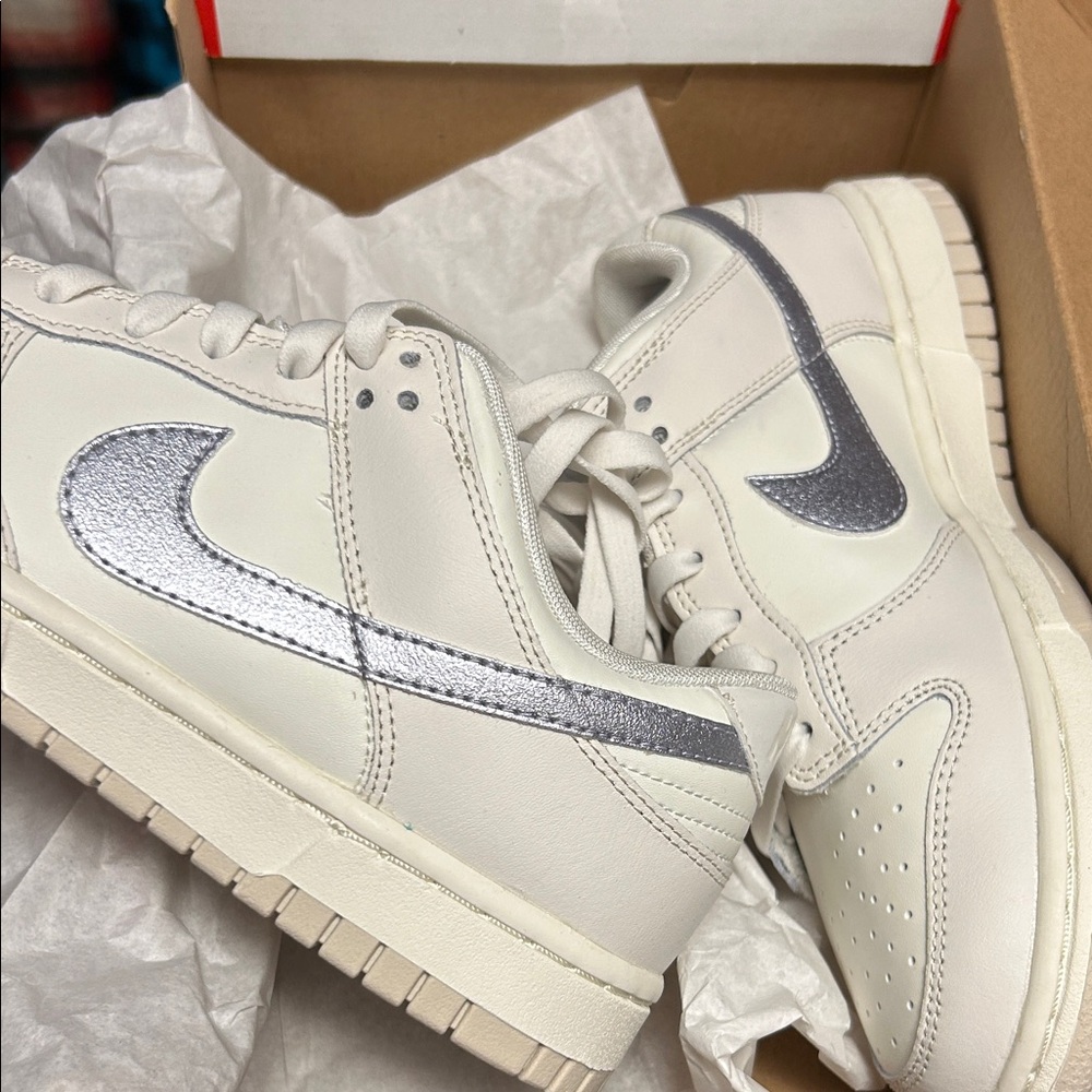 Nike White and Light metallic purple Dunks